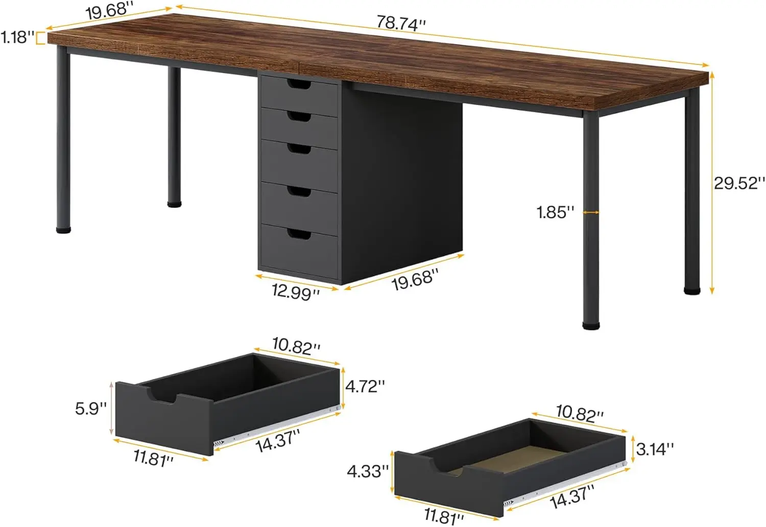 Tribesigns Two Person Computer Desk with 5 Drawers, 78.7 Inches Extra Long Double Office Desk, Modern Simple Double Computer Des