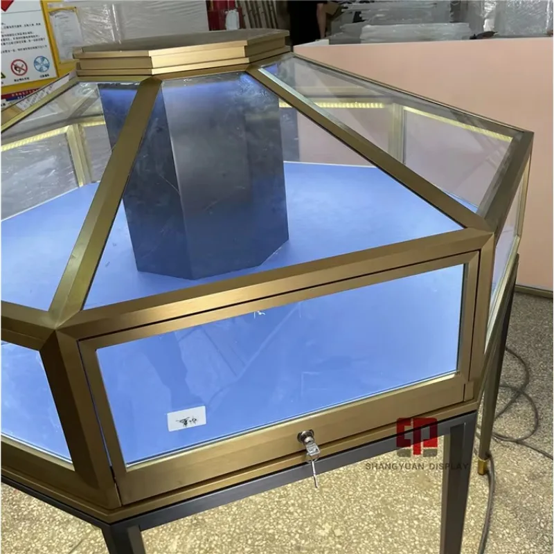Custom.High-Grade Two-Color Stainless Steel Jewelry Showcase Custom Jewelry Luxury Store Glass Display Cabinet Manufacturers