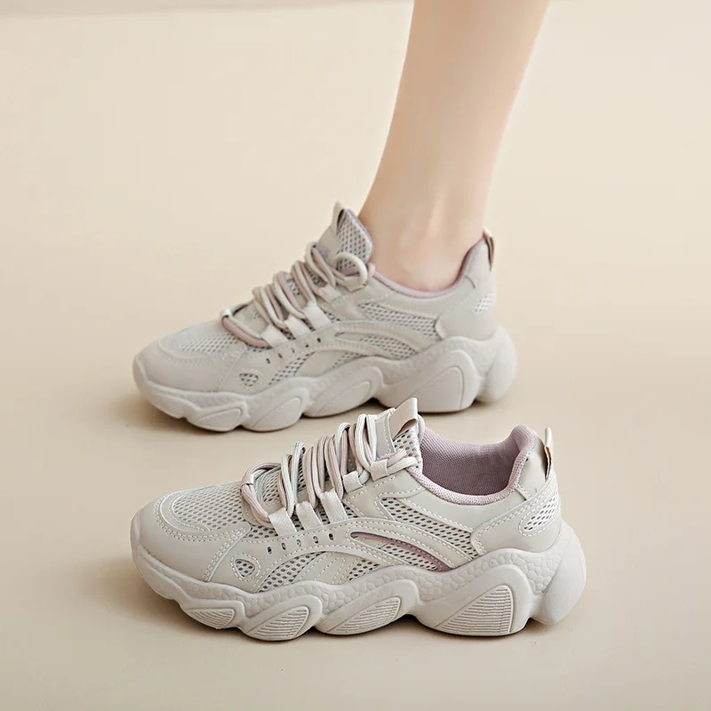2025 Women Mesh Sneakers Lace-Up Canvas Sneakers Women Summer Platform Shoes Breathable Casual Women Sport Woman Designer Shoes