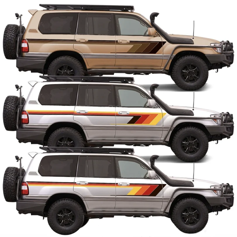 

Retro Gradient Color Stripe Waist Line Decal Vinyl Graphics Blackout Precut Wrapping Kit for Land Cruiser 100 LC100 1998-2007