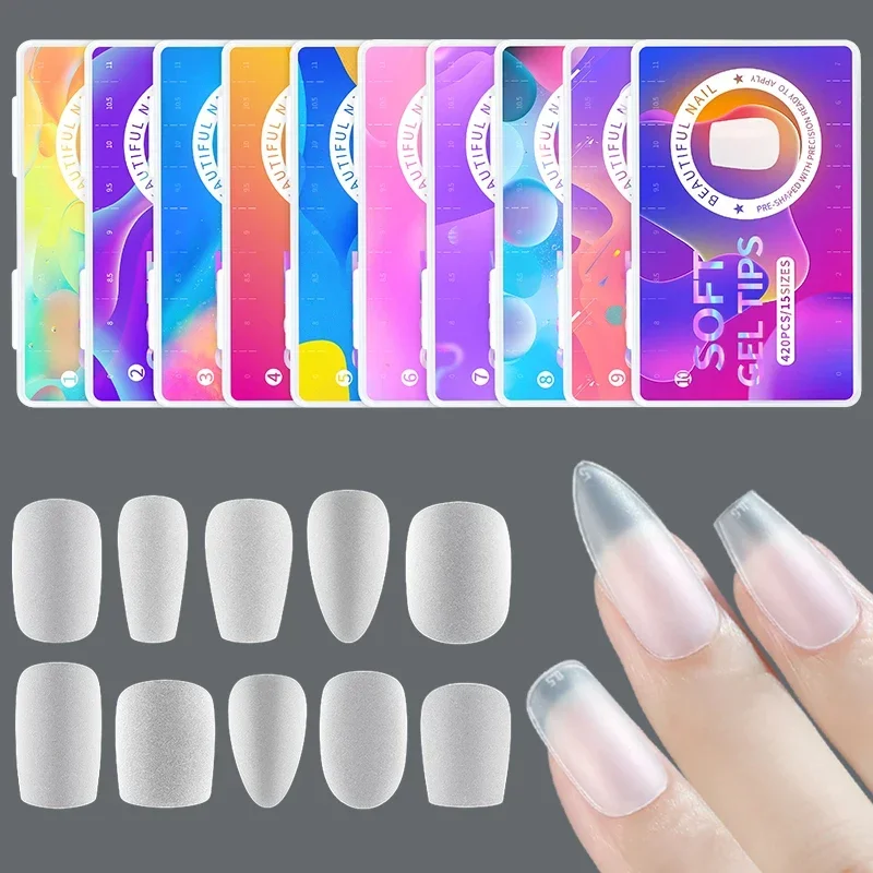 420pcs/box Matte Full Cover Press On Nails Almond Square Coffin French Acrylic False Fake Soak Off Nail Extension Soft Gel Tips