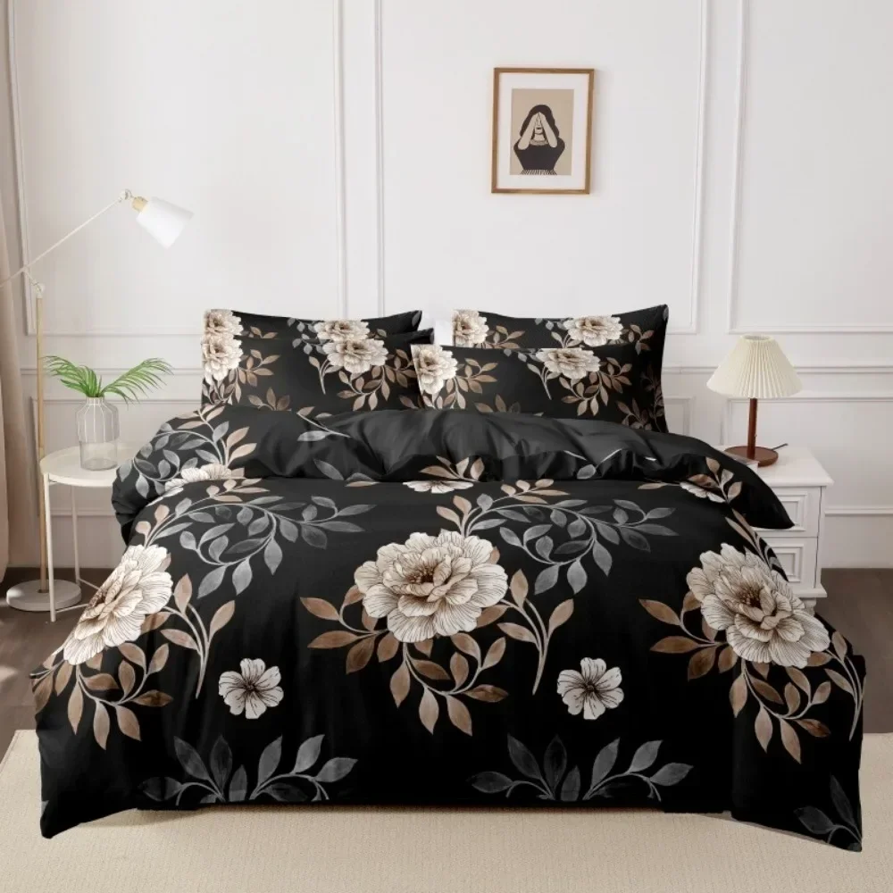 3pcs Printed Brushed Duvet Cover Pillowcase Three Piece Set High Quality Skin Friendly Fabric Bedding Cover (without Bed Sheet)