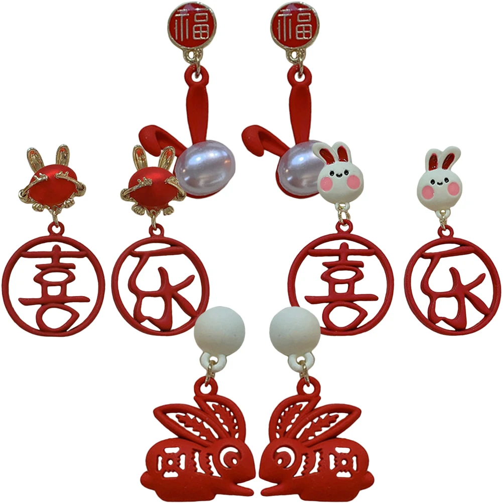 

Rabbit Earrings 4 Pairs Bunny Earings Dangle Jewelry for Women Chinese New Year Party Casual Formal Dresses Accessories