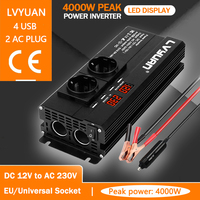 DC 12V To AC 230V 50Hz 4000W/5000W/6000W Peak LED Display Converter Transformer With 4.8A 4USB 3AC EU Socket Car Power Inverter