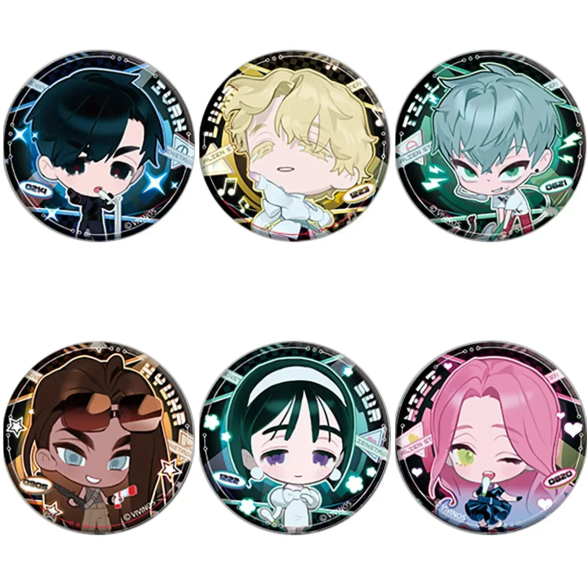 6Pcs/Set Korean Manga Alien Stage Brooch Mizi Sua Ivan Till Hyuna Luka Reflective badge 58mm Pin Cosplay Badge Decoration gift