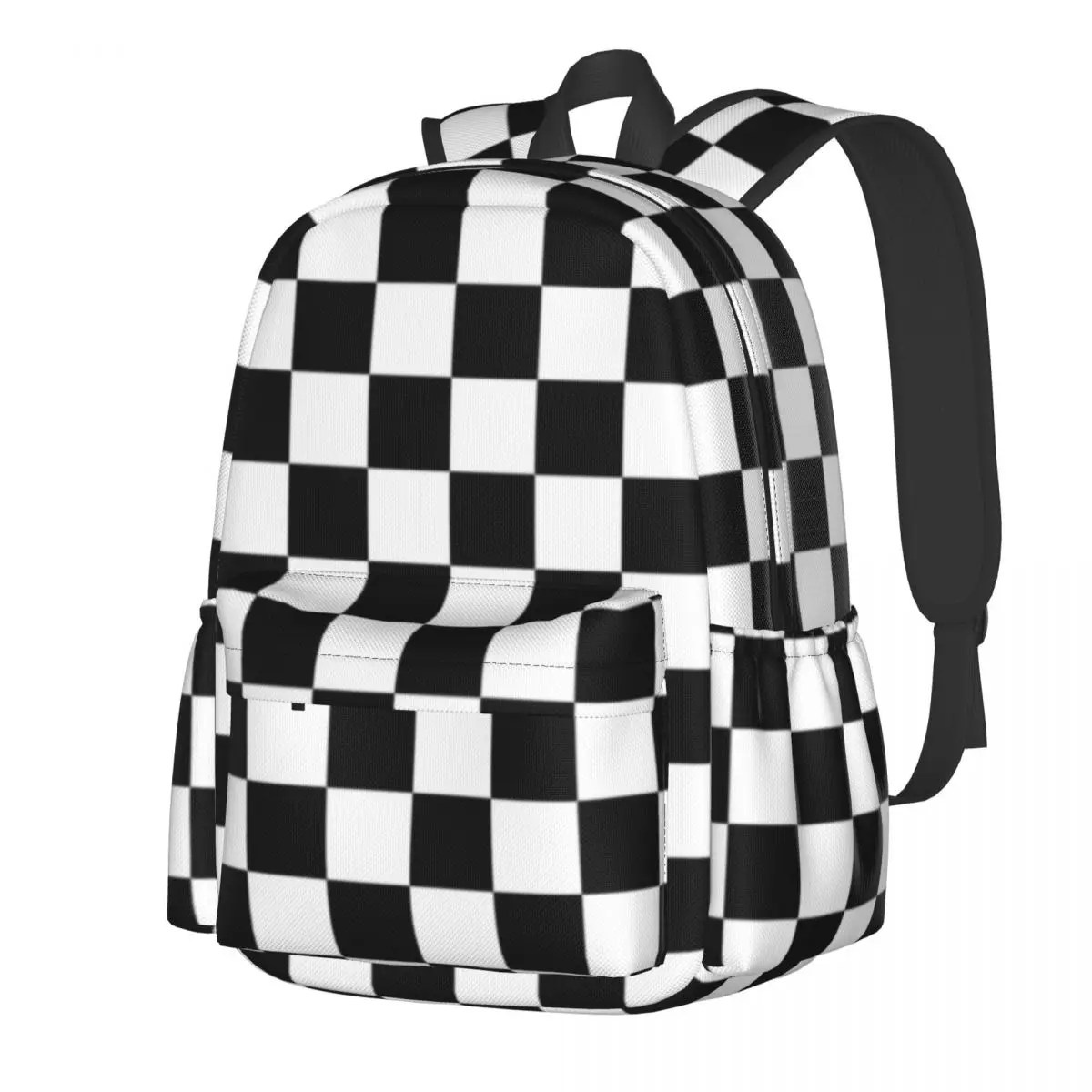 Black Checkerboard Backpack Classic Black and White Checker Travel Backpacks Female Style School Bags Designer Soft Rucksack