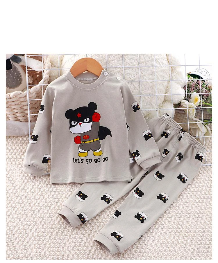 Baby Mädchen Jungen Cartoon Unterwäsche Set Herbstkleidung Bedruckte Cartoon Kinder Hauskleidung Zweiteiliges Set Langarm-Pyjama – Detail 2