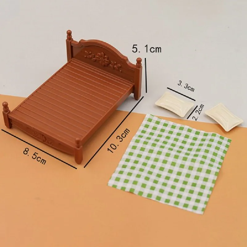 1:18 Simulation Mini Bedroom Bed Dresser Set Decoration Dollhouse Children Play House Toys