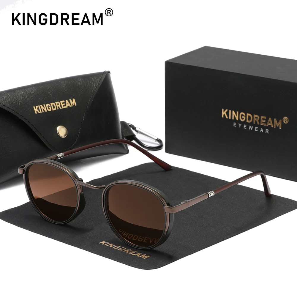 KINGDREAM Beliebte Vintage Runde Rahmen Herren Sonnenbrille Damen Polarisierte Anti-Blend Fahrbrille