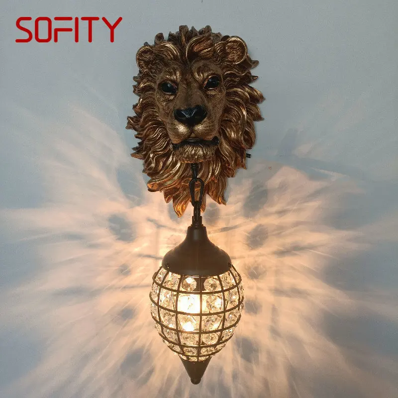 DEBBY-Creative Lion Design LED Sconces, lâmpadas de parede de cristal moderno, luminária para casa, estar, quarto, cabeceira, varanda