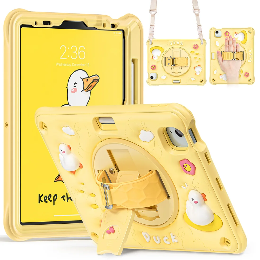 

duck Pattern shockproof Case For iPad Pro 11 Inch 2022/2021/2020/2018 With Stand Hand/shoulder strap for Children Girls Lady