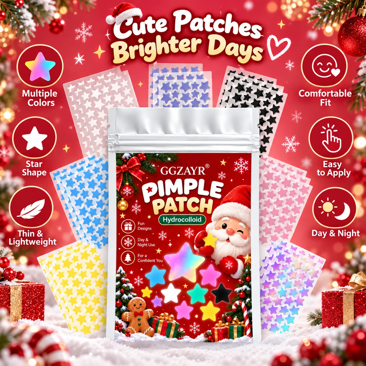 840pcs  Star Shape Pimple Patches, Colorful Hydrocolloid Spot Stickers, Christmas Style
