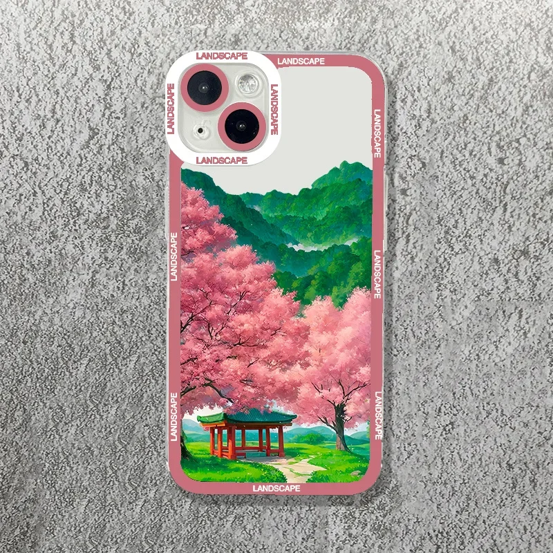 Anime Abstract Landscape Phone Case for IPhone 15 14 13 12 11 Pro Max Mini X XS XR SE 7 8 Plus Shockproof Transparent Soft Shell