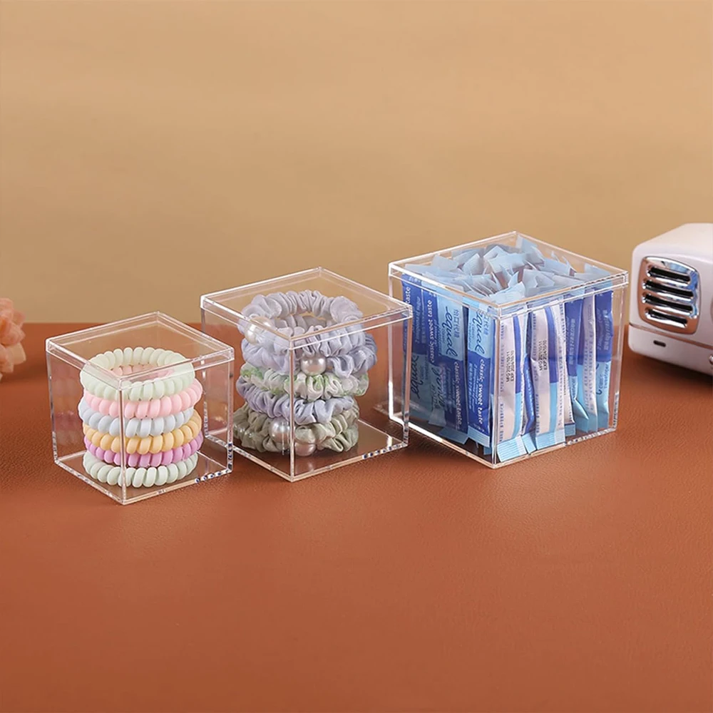 4.7/4/3.3/3/2.5 inch Clear Acrylic Box with Lid, Jewelry Display Box, Plastic Square Cube Decorative Storage Boxes for Candy