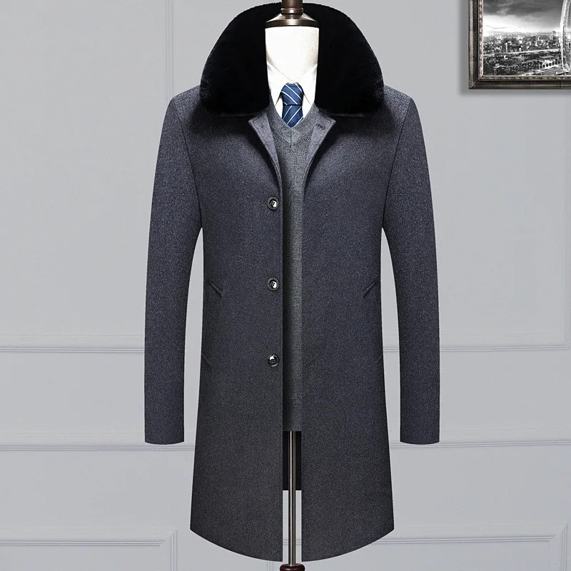 Middle Aged and Elderly Men's Winter Long Business Thickened Warm Coat