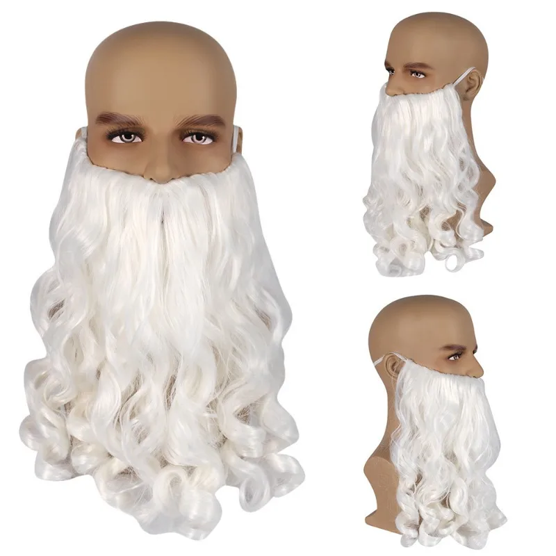 Christmas Cosplay Synthetic Wig Long Hair White Santa Claus Beard Wig Unisex Men Women Party Dress Up Accessories