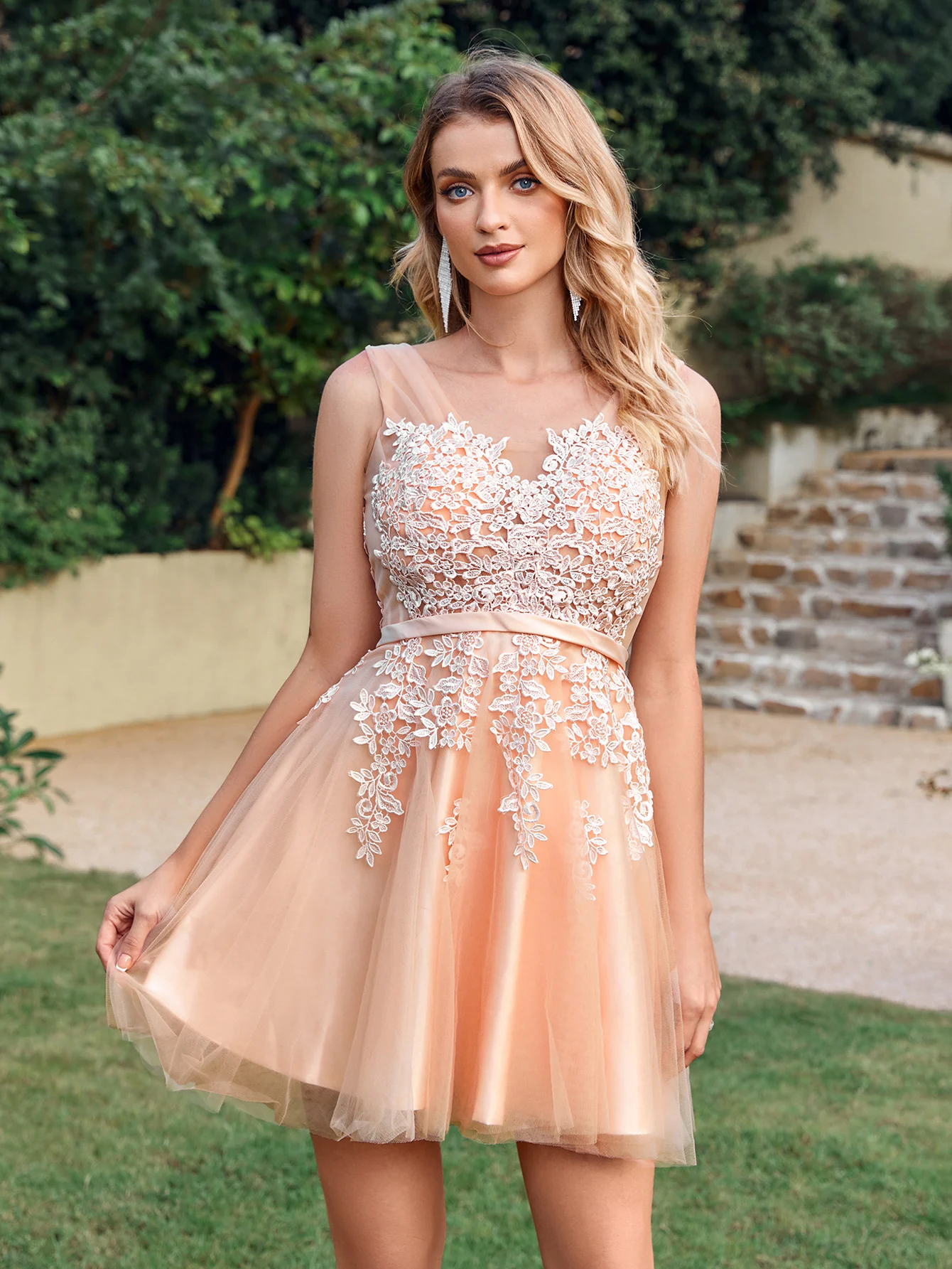 MisShow Floral Lace Homecoming Dresses for Girls Elegant Candy Pink Short Evening Prom Dress for Party Wedding Guest Dresses