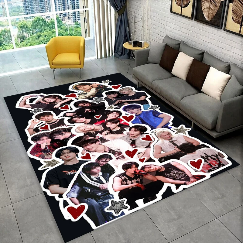 Kpop Stray Kids Musik-Stern-Teppich für Spielzimmer, Schlafzimmer, Wohnzimmer, Sofa, Heimdekoration, Kinder-Teppich, rutschfeste Bodenmatte, Geschenk