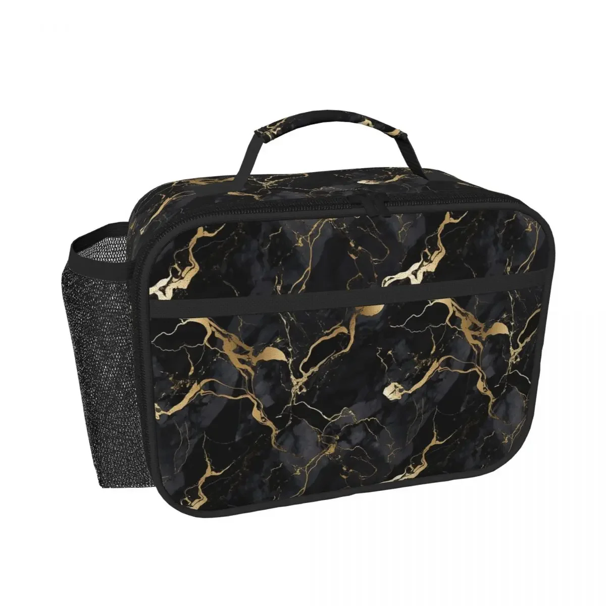 Classic Black And Gold Marble Insulated Lunch Bag for Women Children Portable Food Boxes Thermal Lunch Box Tote