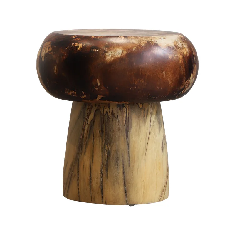 Wabi-sabi mushroom stool, home porch shoe changing stool, solid wood decoration