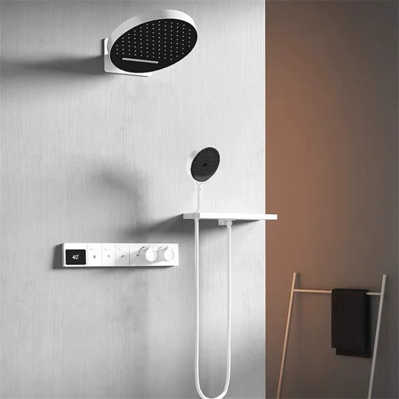 Smart Multifunction Black Thermostatic Bathroom Shower Faucet Concealed Rainfall Shower Faucet Ceiling Black Bath Shower Mixer