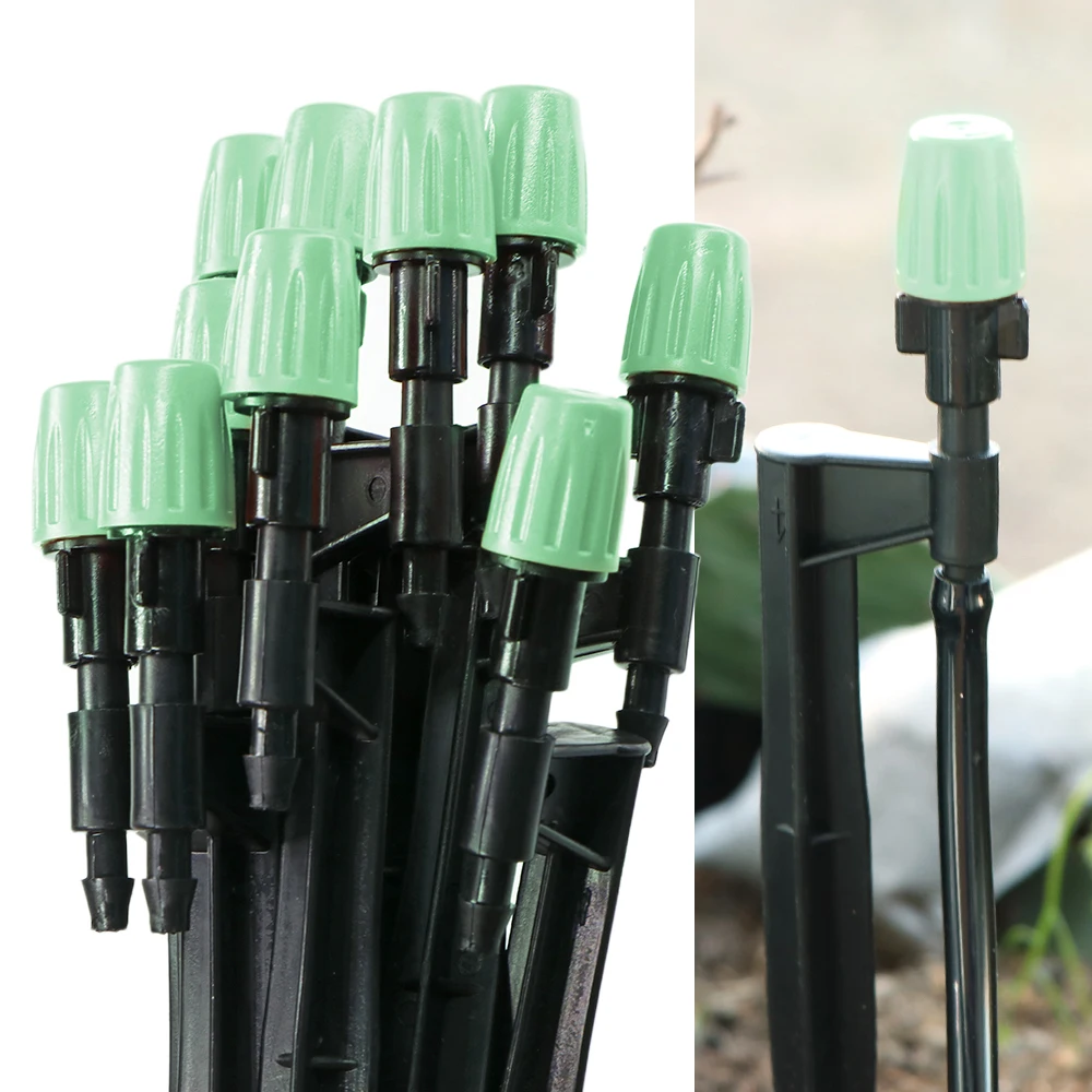 Adjustable Garden Drip Irrigation Misting Nozzles 6.0 Connectors Stakes Micro Flow Head Drippers for 4/7mm 1/4 inch Tubing Hose