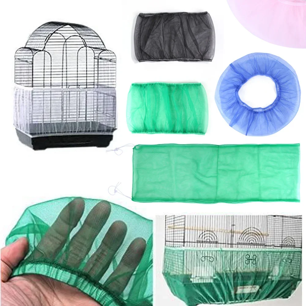 Birdcage Cover Nylon Mesh Bird Parrot Cover Dust Blocking Breathable Fabric Mesh Protective Hood Easy Cleaning Cage Accessories