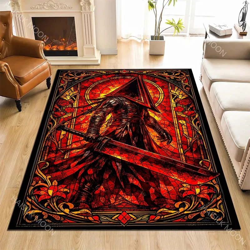 Gotischer roter Krieger mit Schwert, bedruckter Teppich für Wohnzimmer, Schlafzimmer, Sofa, Fußmatte, Heimdekoration, rutschfeste Bodenmatte