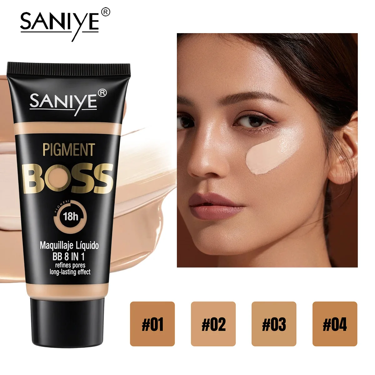 SANIYE Base de maquillaje líquida, alta cobertura, control de grasa, resistente al agua, hidratante y de larga duración, base profesional para el rostro