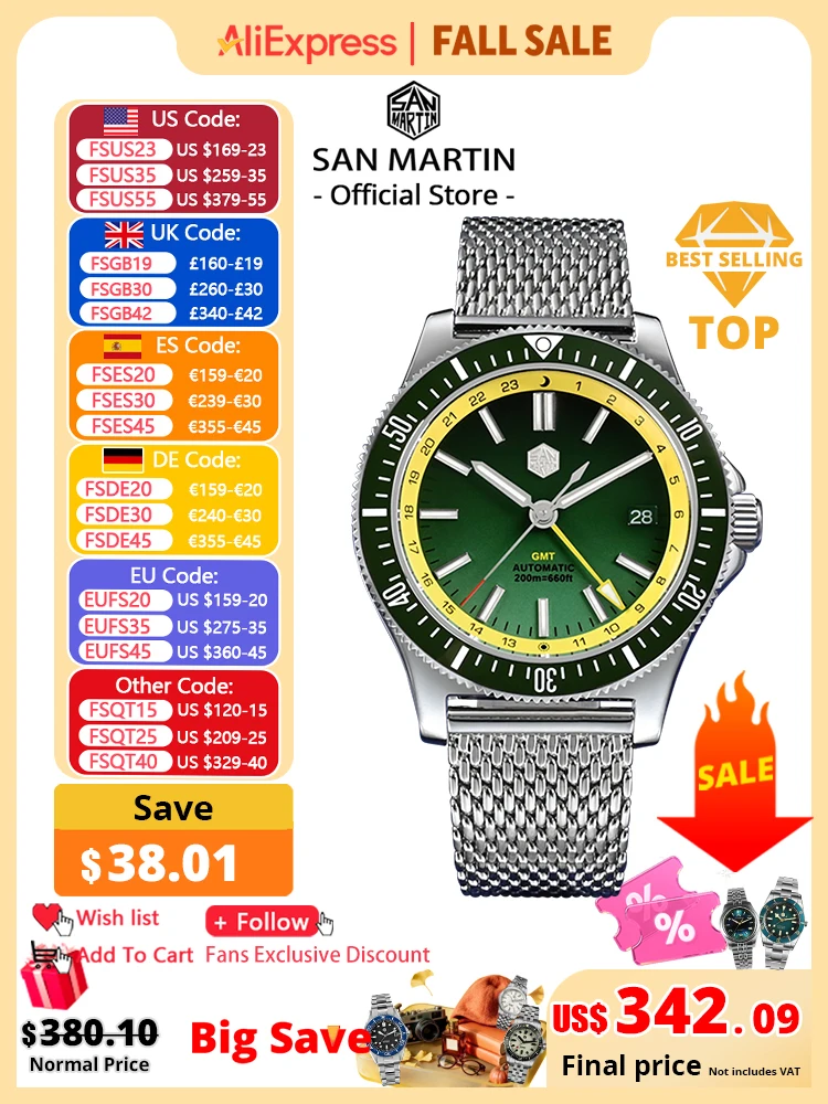 Rolex Watch Submariner - San Martin Original Design 41mm GMT