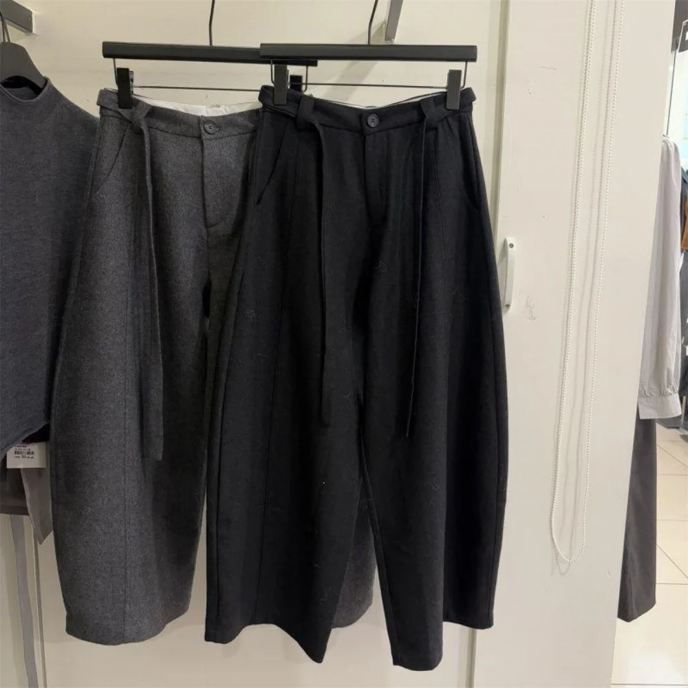 Plus Size Korean Style Trousers Slimming Casual Cropped Pants Loose Straight Wide Leg Calf-Length Summer Black Pants Large Size