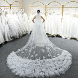 Wedding Veil with Blusher Soft Tulle Veil 2 tier Cathedral Length Bride 5M Flowers Veil with Comb Bridal Accessories VP111