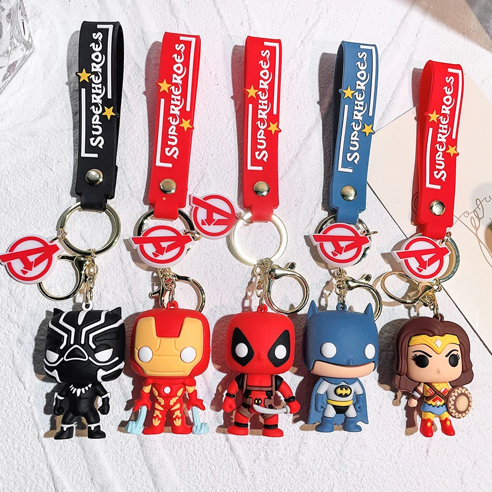 Marvel Spiderman Doll Silicone Keychain Avengers Superhero Iron Man Keyrings Men Car Pendant Key Holder for Backpack Accessories