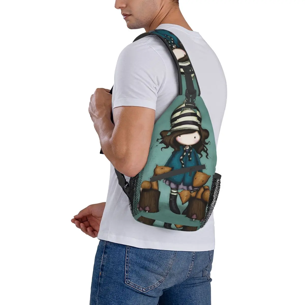 Santoro Gorjuss Doll Crossbody Sling Bags Cool Chest Bag Art Cartoon Shoulder Backpack Daypack for Hiking Travel Biking Pack