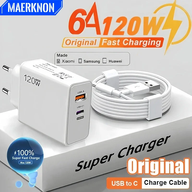 

Быстрое зарядное устройство USB Type C, 120 Вт, настенный адаптер Quick Charge 3.0 с кабелем PD для передачи данных, портативное дорожное зарядное устройство для Xiaomi Huawei Samsung