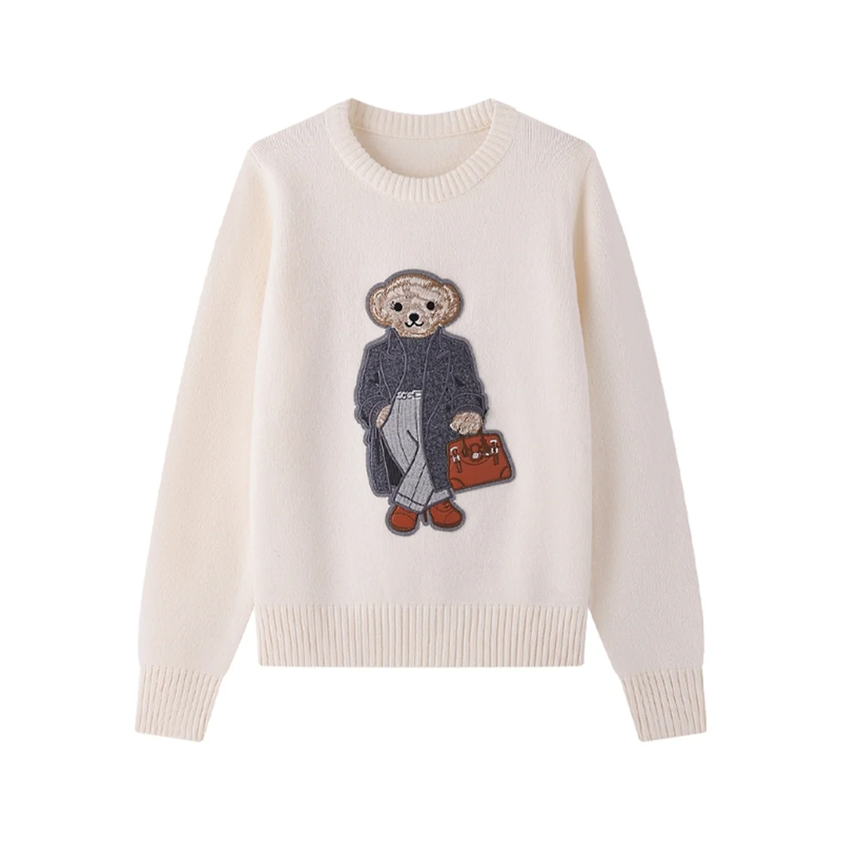 

Brand Design Loose O-Neck Patch Bears Pullover Sweater Autumn New Knitwear Woman Long Sleeve Ladies Knitted Jumper Tops
