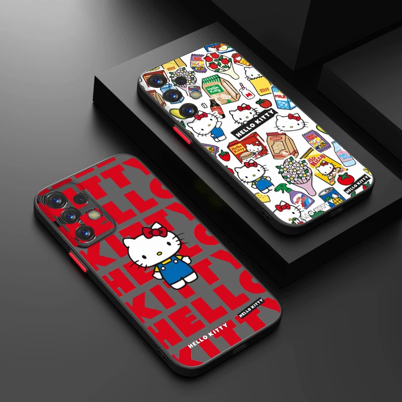 Art Sanrio Hello Kitty Phone Case For Samsung S24 S23 S22 S21 S20 FE S10 S9 Plus Ultra Pro 5G Frosted Translucent Matter Cover