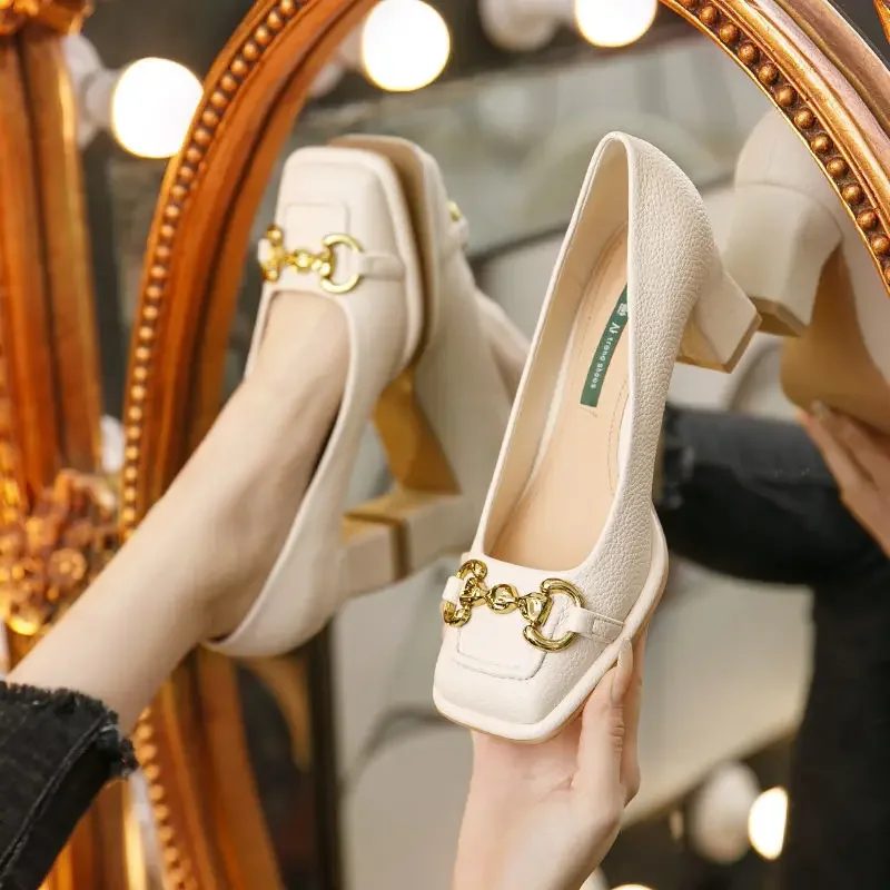 2026 New Retro Square Head High Heel Sandals Women's French Mary Jane Chunky Shoes Big Size 34-42 view 5