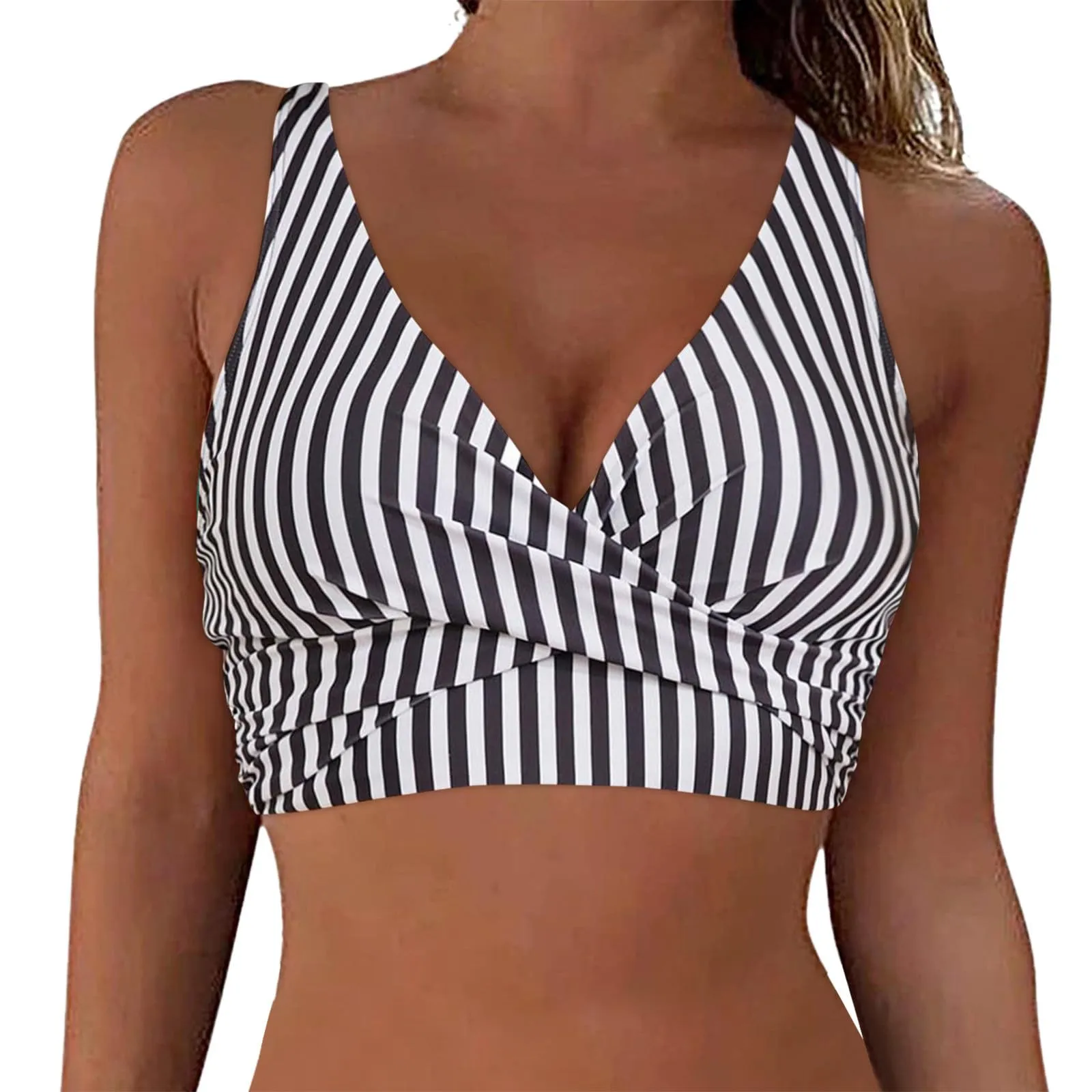 Female Basic Backless Sexy Swimming Top Fashion High Waist Solid Color Cross Tie Bra Pad No Steel Support Swimsuit