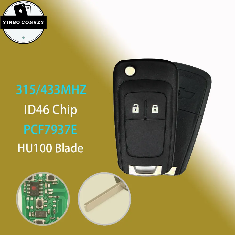 

YINBO 2 Buttons 315/433MHz PCF7937E ID46 Chip Remote Control Flip Key For Chevrolet Cruze Aveo Orlando 2010-2015 HU66 Blade