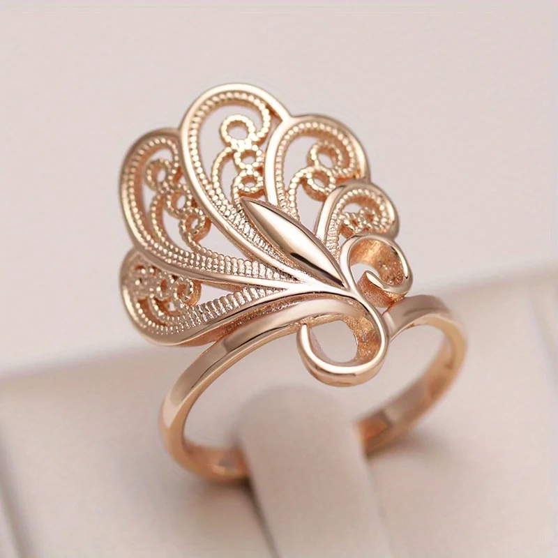 

Винтажное женское кольцо ручной работы с ажурной резьбой, золотистого цвета, металлическое, геометрического дизайна, для повседневной носки, для вечеринок, ювелирное украшение, подарок на годовщину