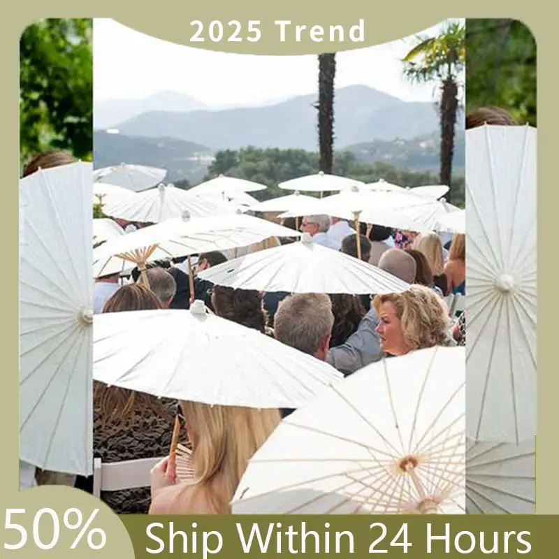 

A35F New 4PCS Paper Parasol Beach Umbrella White DIY Umbrella Photography Props For Baby Shower Partys Wedding 60Cm/23.6Inch