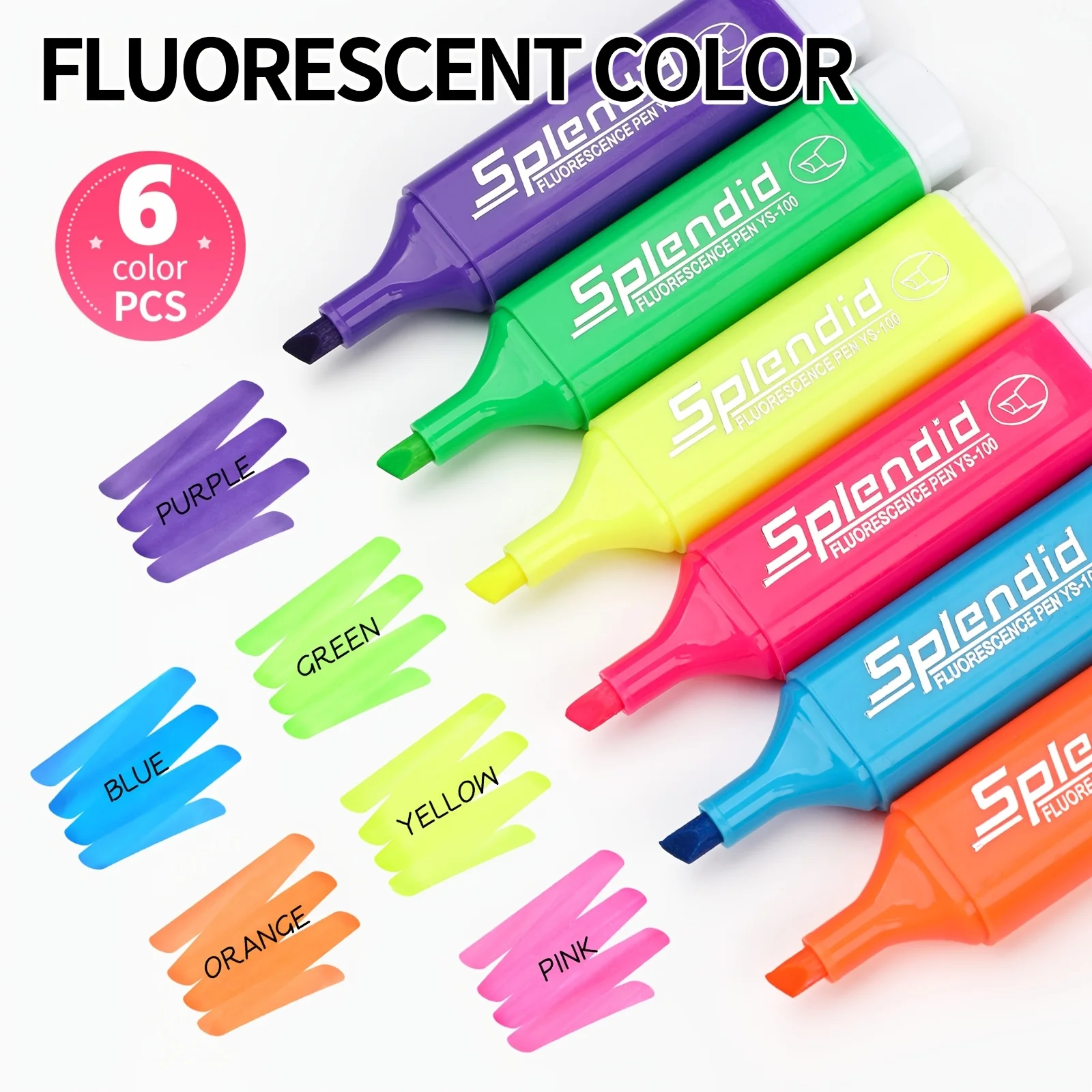 6pcs Chisel Tip Highlighters, Fluorescent&Pastel Colors, Quick Dry No Bleed Odorless, for Journal Note School Office Supplies