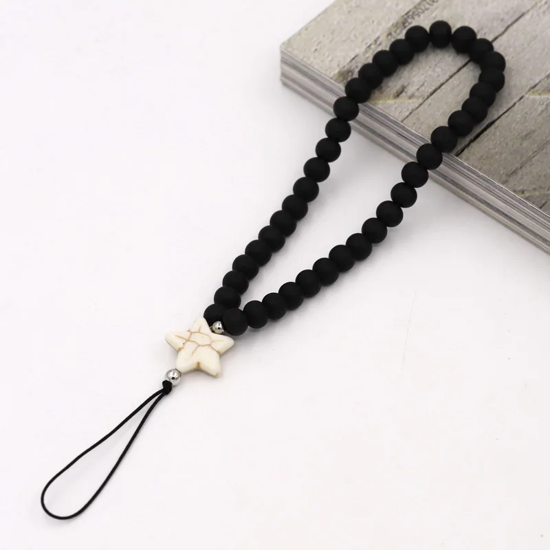 Wood Bead Mobile Phone Chain Trendy Women's Jewelry Gift Multicolor Beaded Star Stone Pendant Charm Lanyard Phone Strap