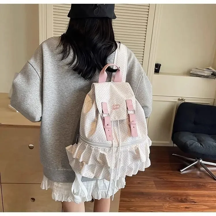 

Women Preppy Pleated Travel Backpack Striped Dots Fashion Students Backpacks Korean New Sweet Dots Schoolbags Y2k Aesthetic