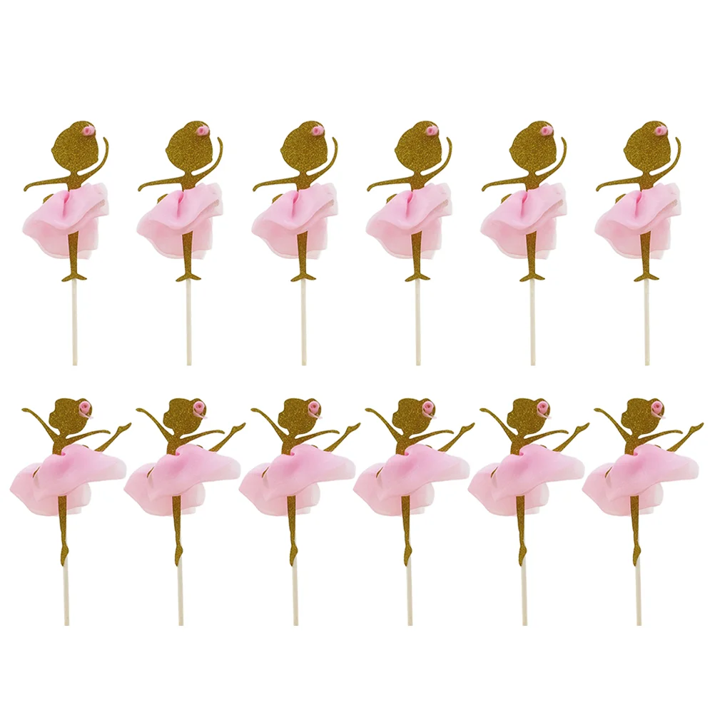 

12 PCS Dancing Girl Party Decorations Personalised Cake Toppers Ballet Decorate Gold Glitter Birthday