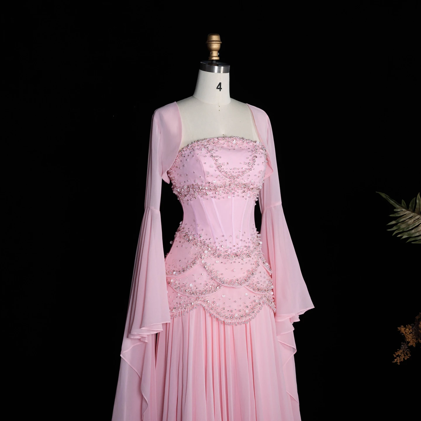 Sharon Said Elegantes Weinrot-Gelbes Abendkleid aus Chiffon mit Futter, Jacke und ausgestellten Ärmeln, Luxus SS286 SSCustomize – Detail 20