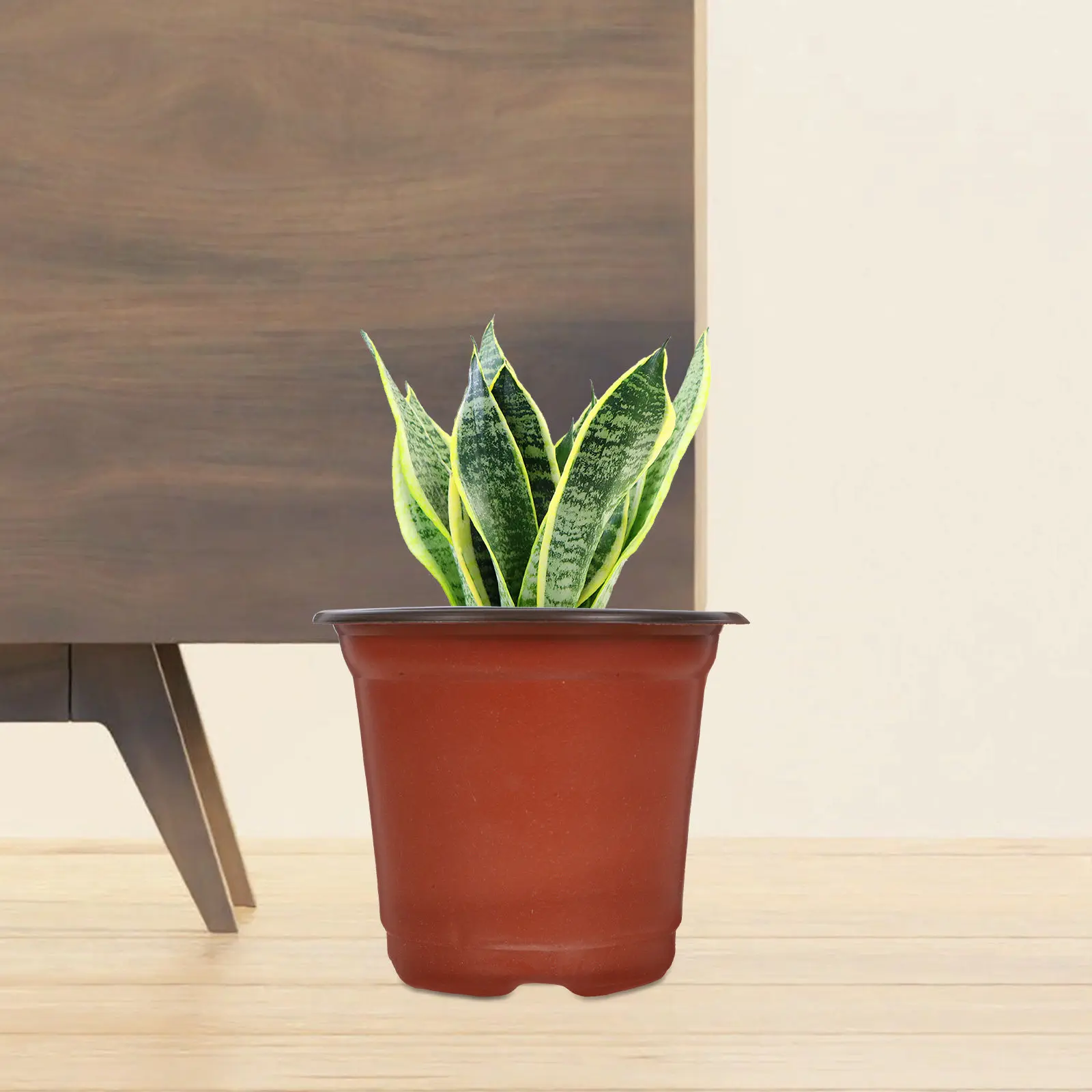 50pcs Breathable Plastic Succulent Pots, 100mm Brown Flowerpots for Desk, Bookshelf, Gardening & Decor