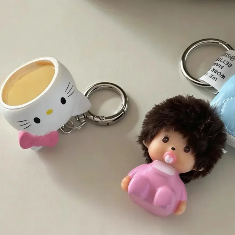 

Hello Kitty Keychain Monchhichi Keychain Cartoon Cute Anime Female Products KT Backpack Phone Case Accessories Girl Day Gift！