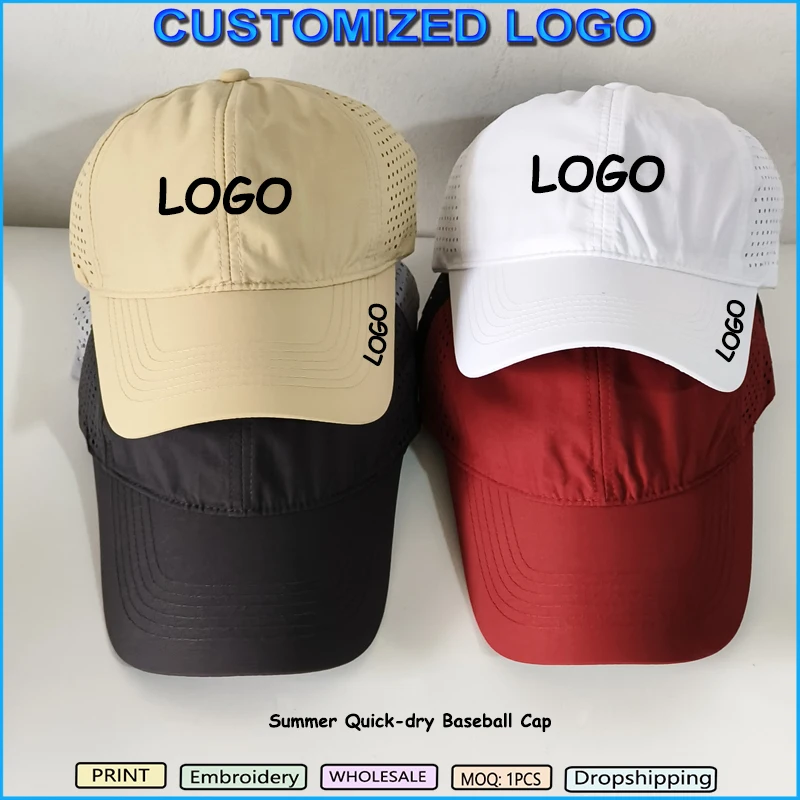 Gorra de béisbol de secado rápido con logotipo personalizado para hombre y mujer, sombrero ajustable Unisex para papá, sombrilla de verano, gorra deportiva, sombrero de malla de Hip Hop, hueso